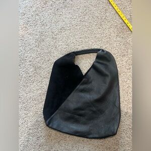 Black Faux Leather & Suede Hobo Shoulder Bag – Slouchy Minimalist boho hippie